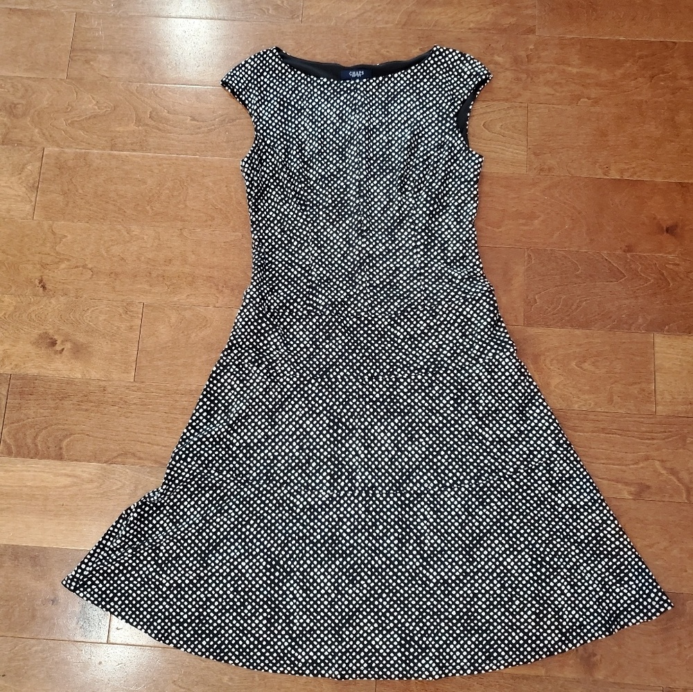 Chaps black dress with white dots